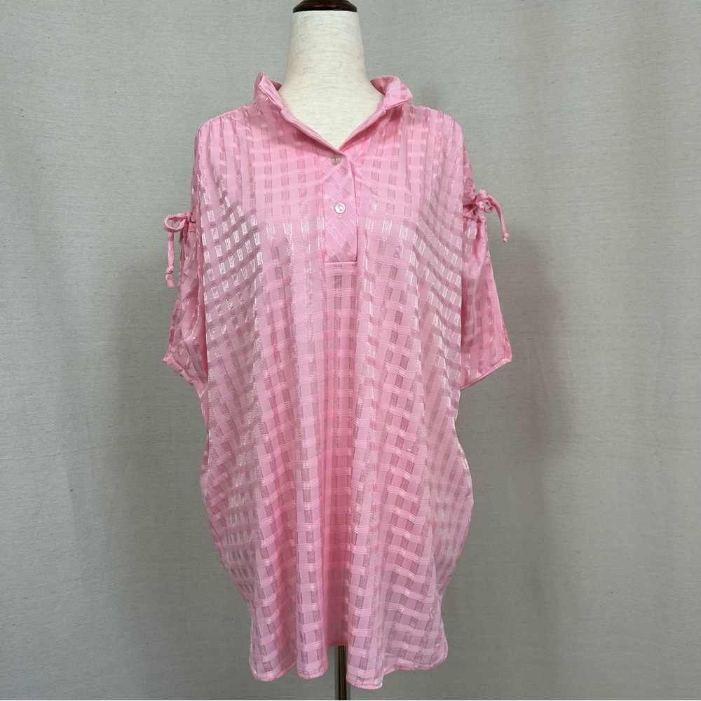 Lind Clare Vintage 70’s Pink Checkered Button-Up Blouse Sz. L